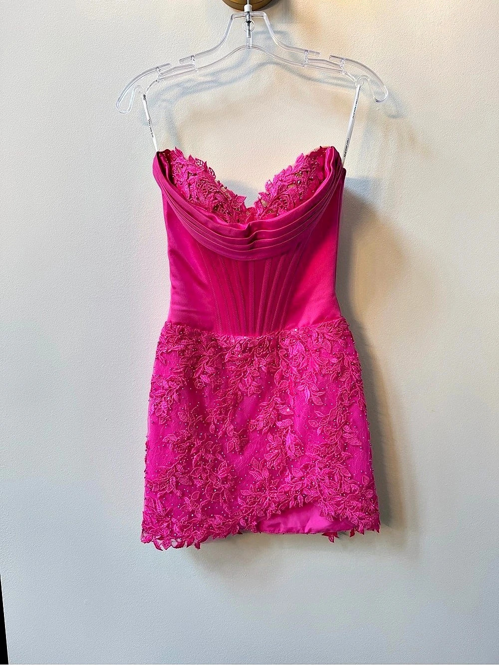 Sherri Hill 58254 Strapless Corset Mini Dress in Pink Like New